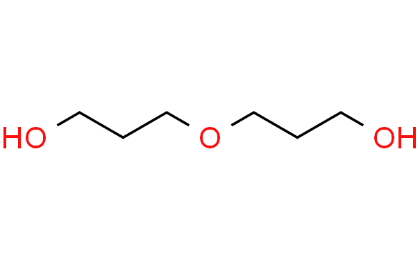 Structural formula of Dipropylene Glycol (DPG) with hydroxyl groups on both ends.