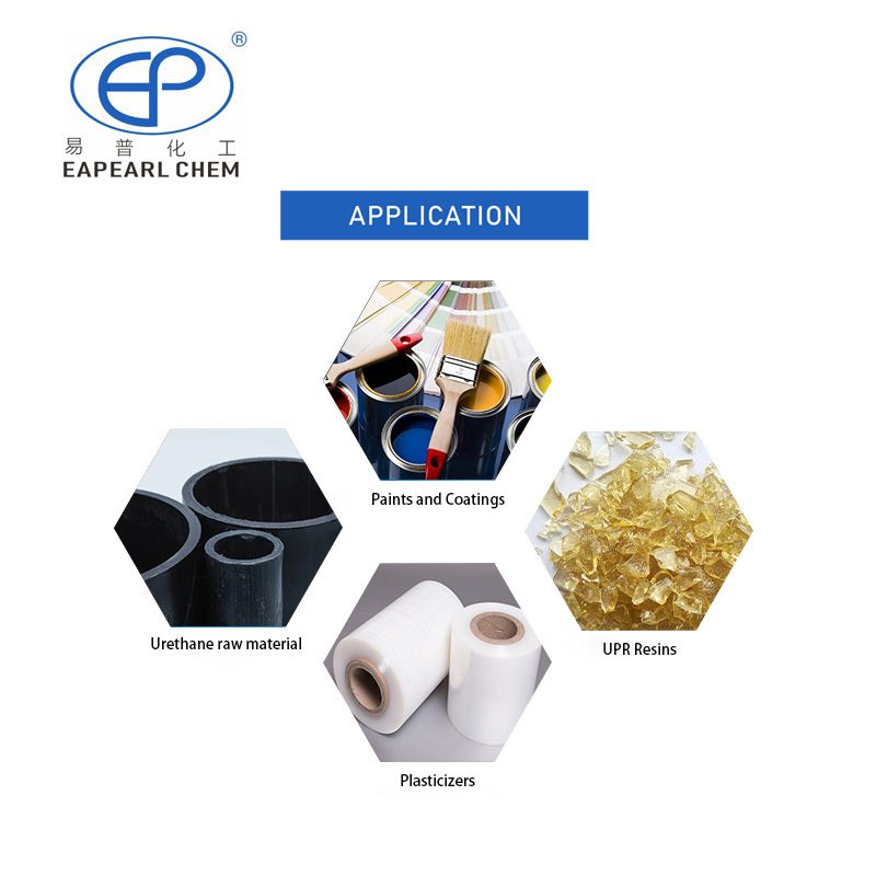 Industrial applications of Eapearl's industrial-grade dipropylene glycol in urethane raw materials, paints and coatings, plasticizers, and UPR resins.