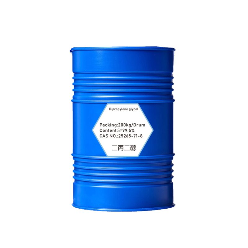 Blue barrel packaging of Dipropylene Glycol (DPG) by Eapearl, labeled with product specifications.