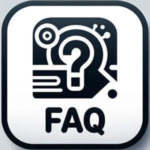 Icon representing an FAQ section, featuring a question mark and a document symbol.